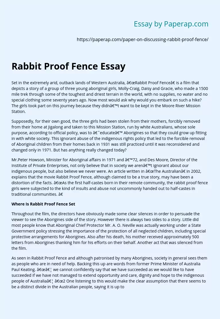 Rabbit Proof Fence Essay