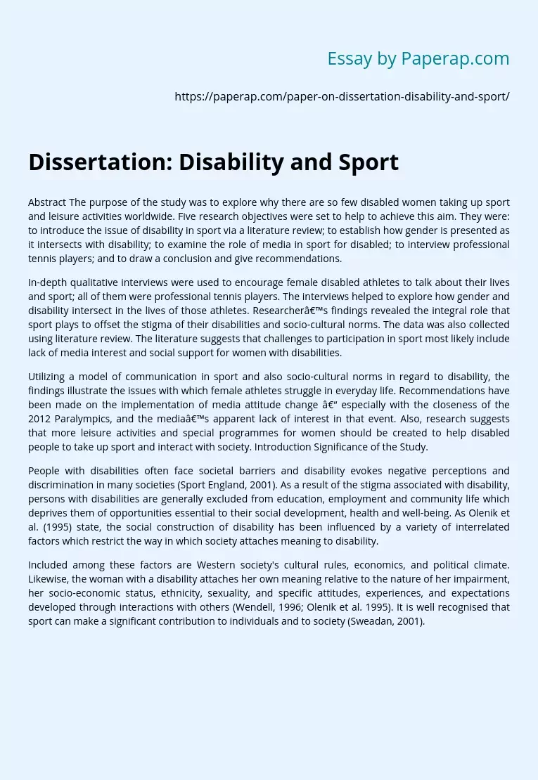 Dissertation: Disability and Sport