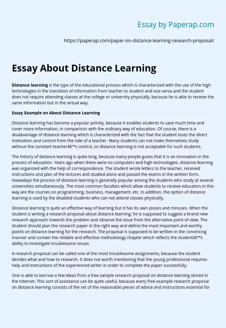 Essay About Distance Learning