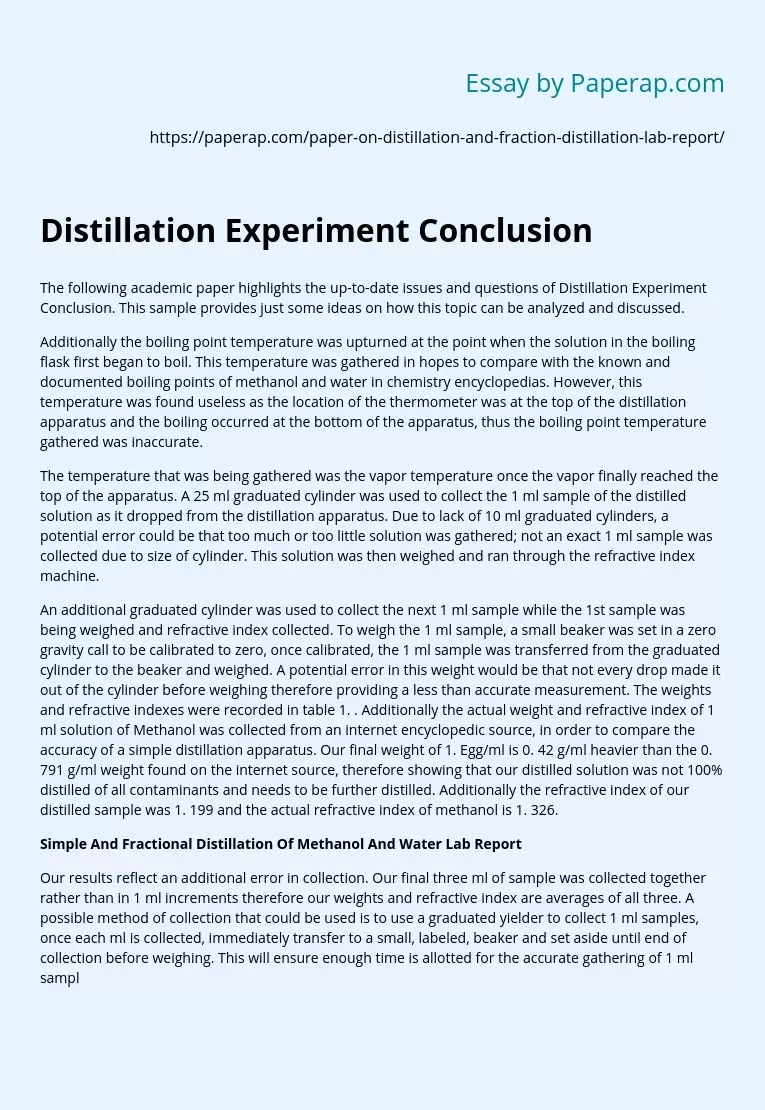 Distillation Experiment Conclusion
