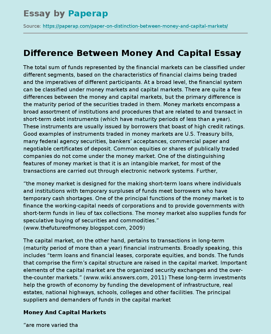 Difference Between Money And Capital