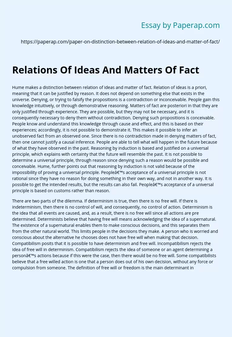 Relations Of Ideas And Matters Of Fact