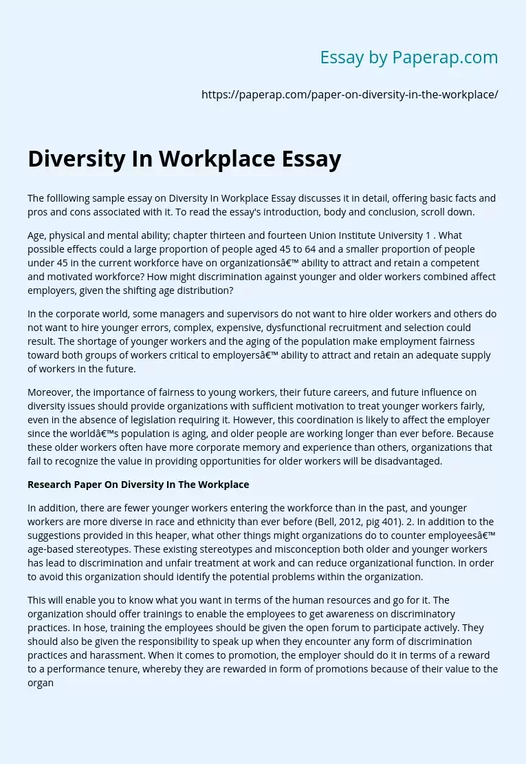 Diversity In Workplace Essay