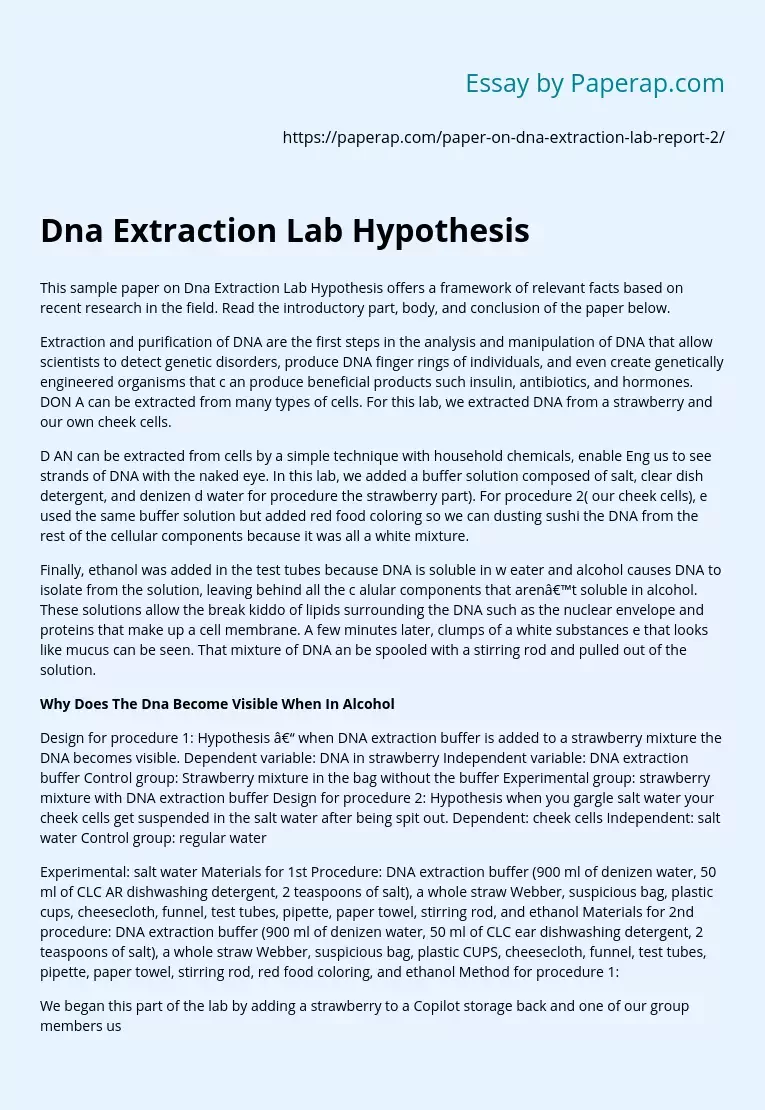 Dna Extraction Lab Hypothesis