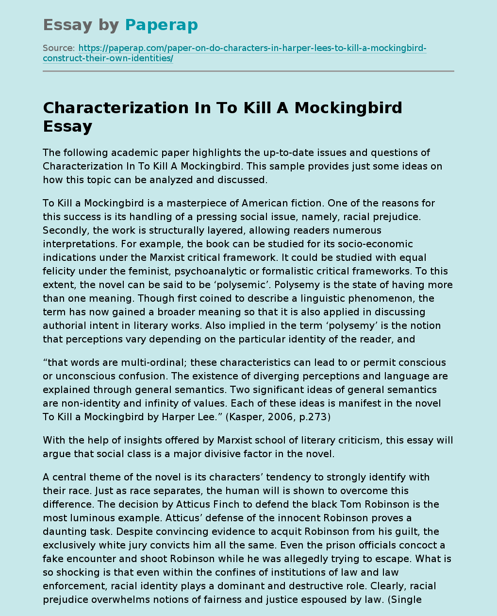 Characterization In To Kill A Mockingbird