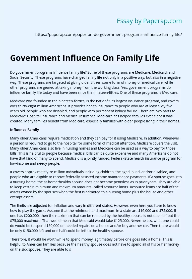 Government Influence On Family Life