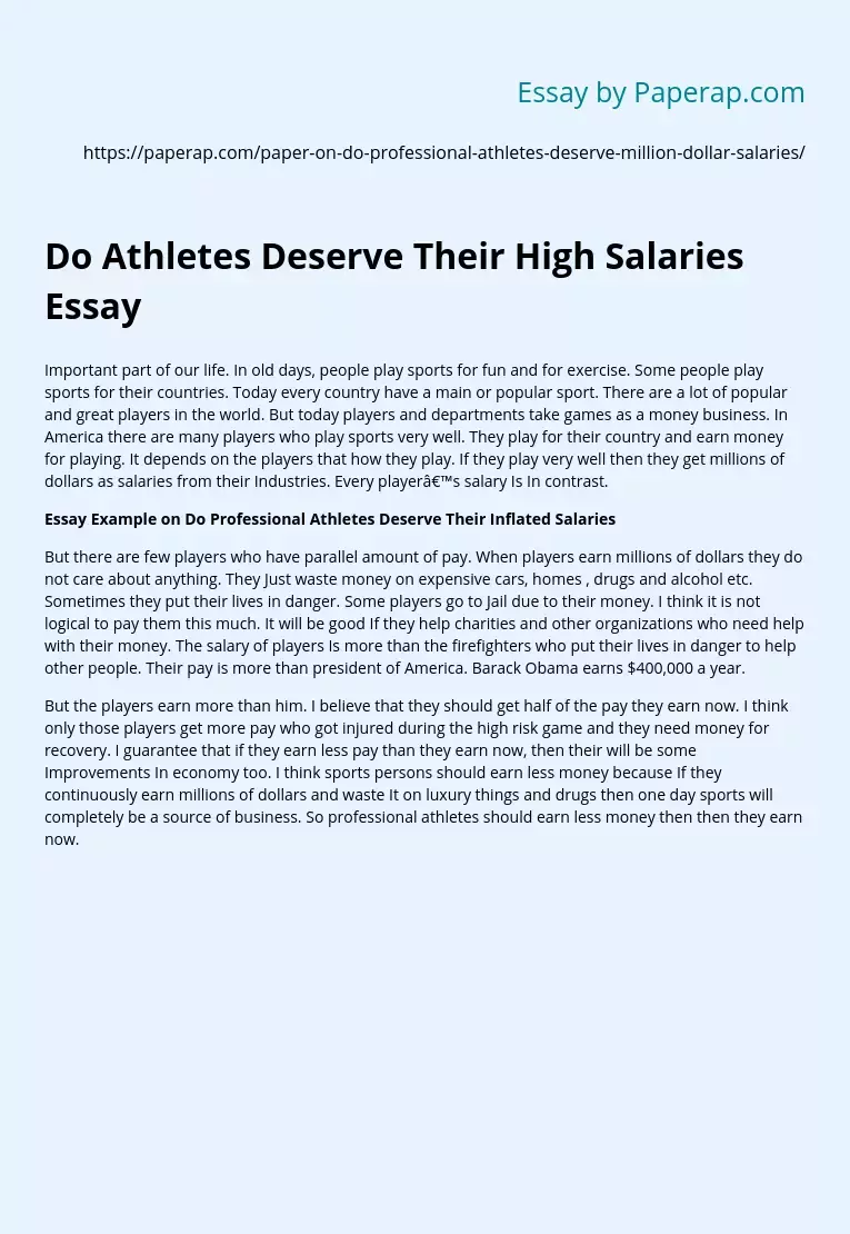 Do Athletes Deserve Their High Salaries Essay