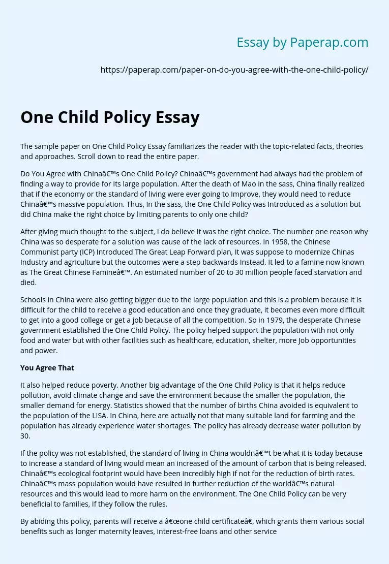 One Child Policy Essay