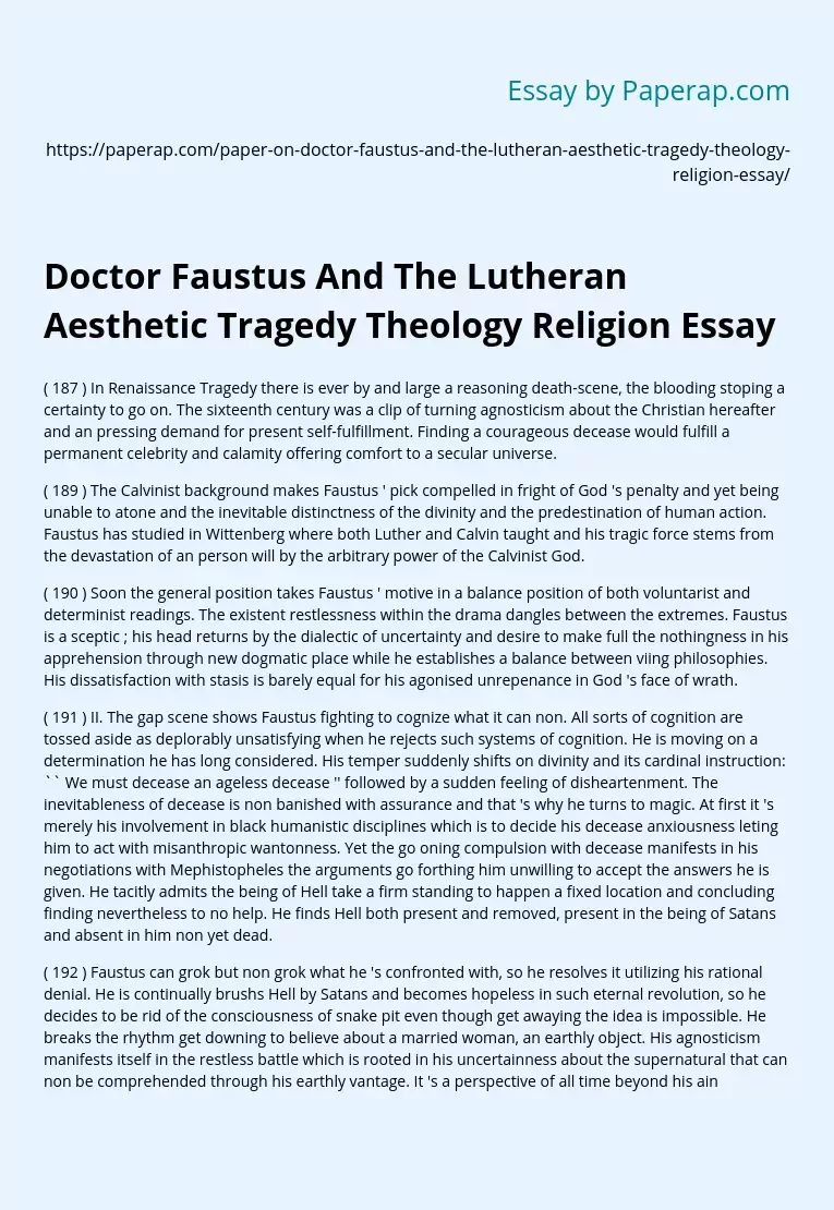Doctor Faustus And The Lutheran Aesthetic Tragedy Theology Religion Essay