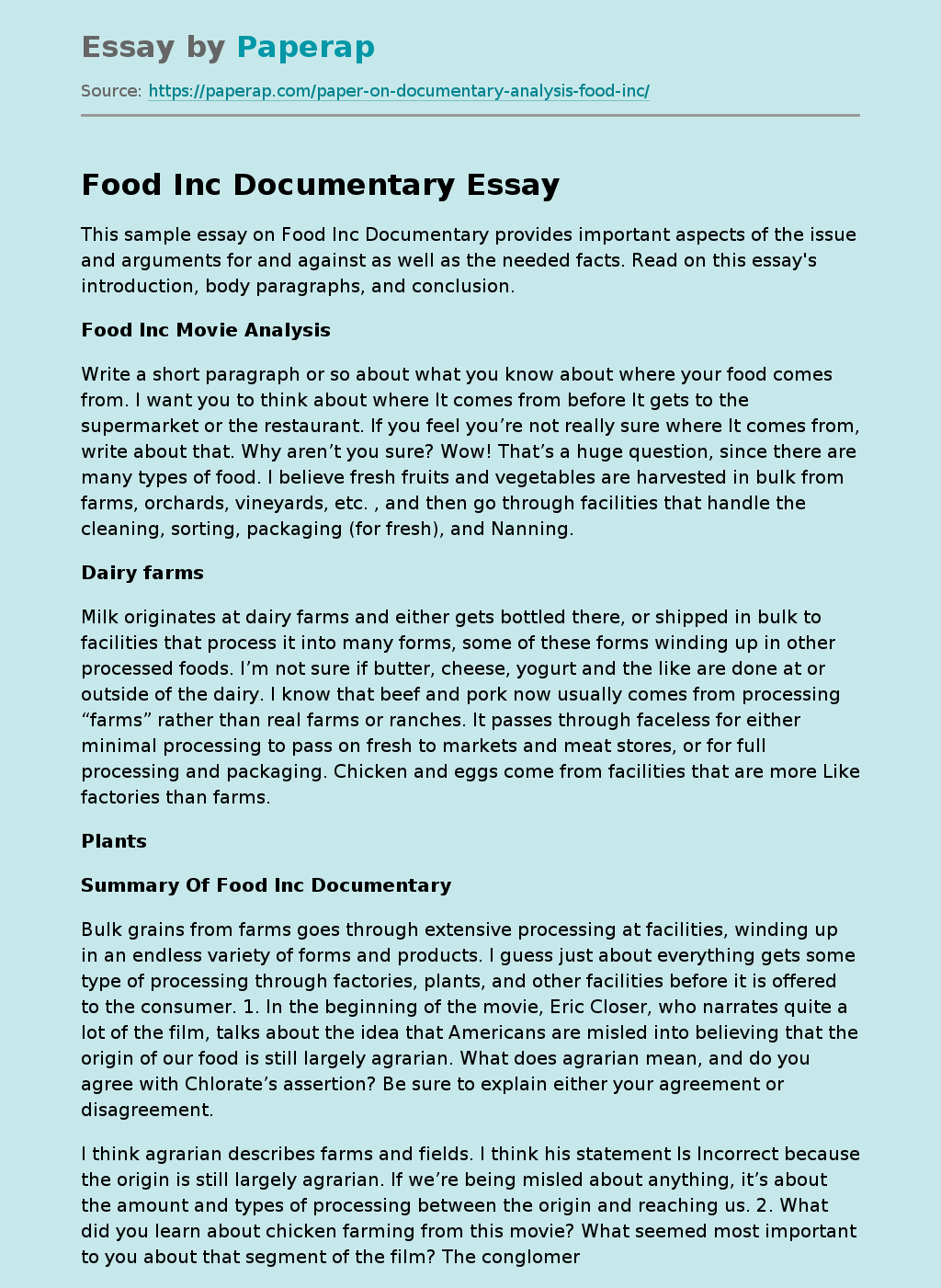 food inc movie summary