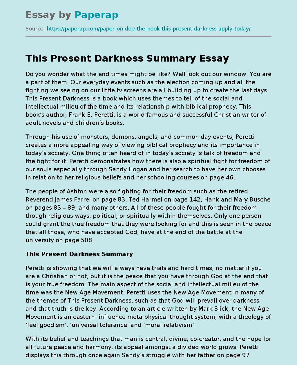 This Present Darkness Summary