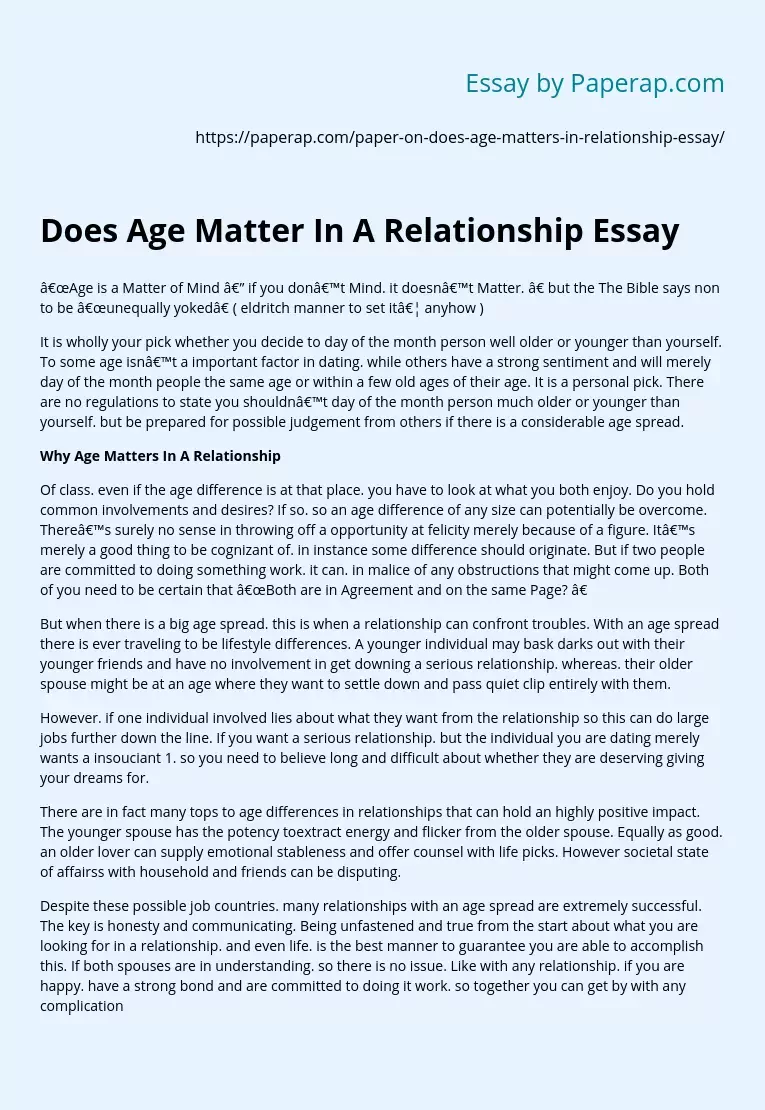 Does Age Matter In A Relationship Essay
