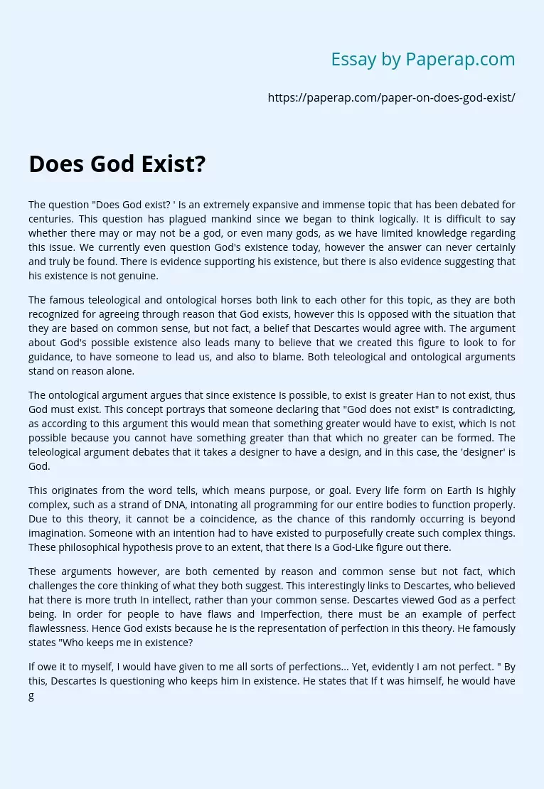 Реферат: Existence Of God Essay Research Paper For