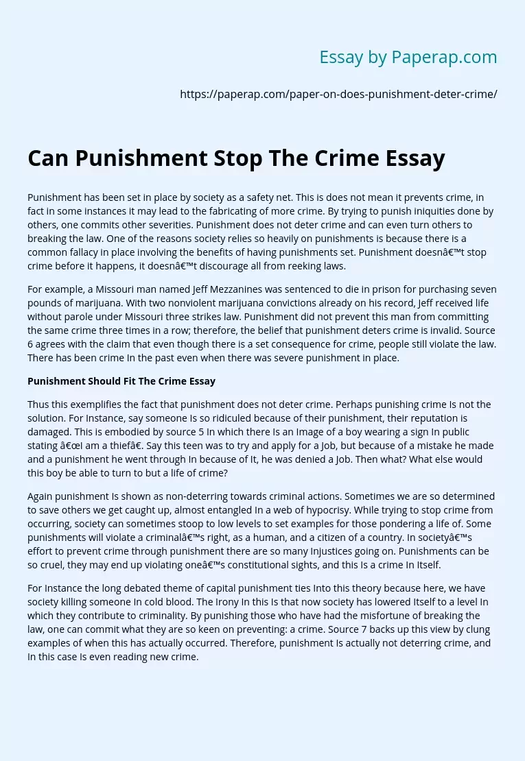 Can Punishment Stop The Crime Essay