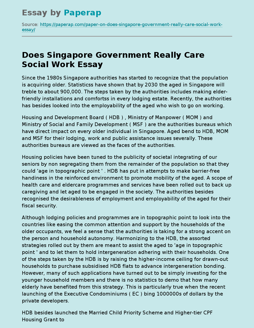 Does Singapore Government Really Care Social Work