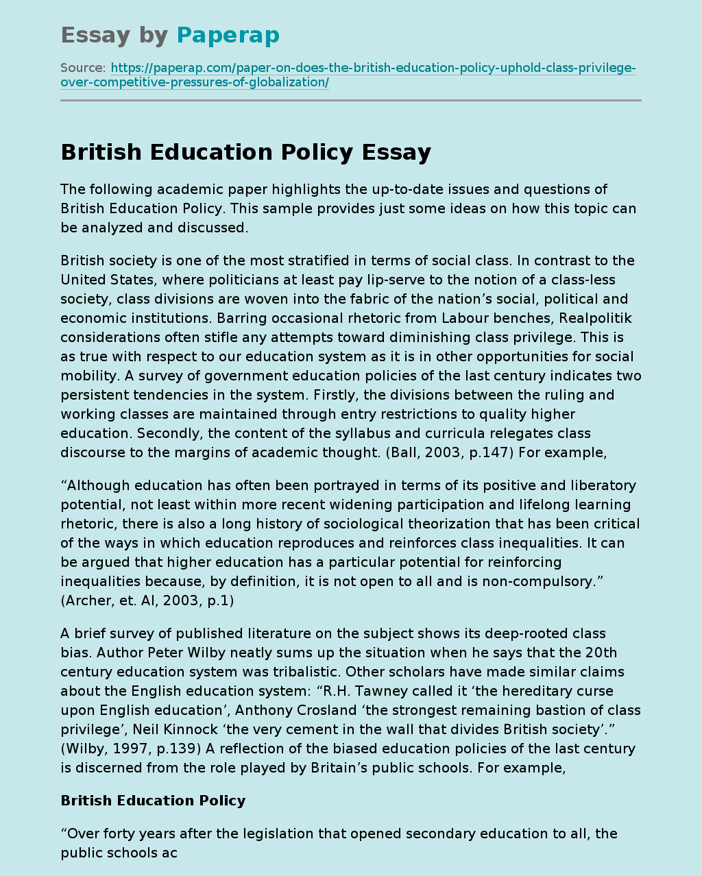British Education Policy