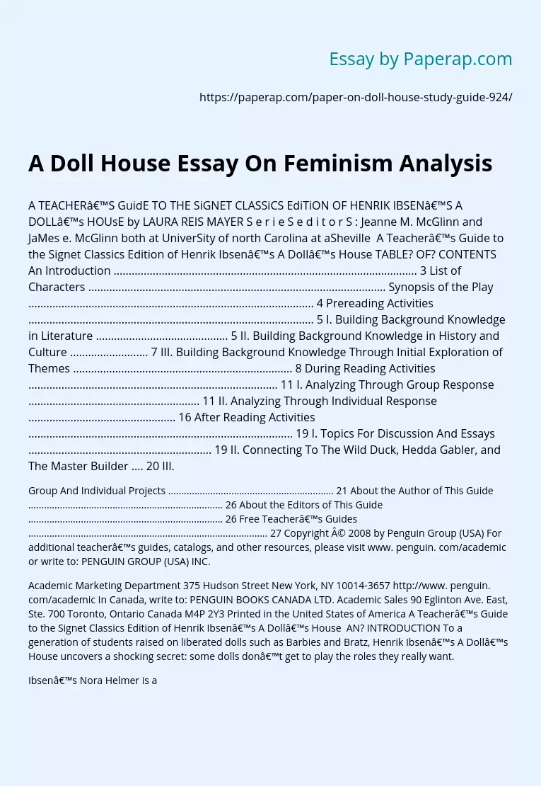 A Doll House Essay On Feminism Analysis