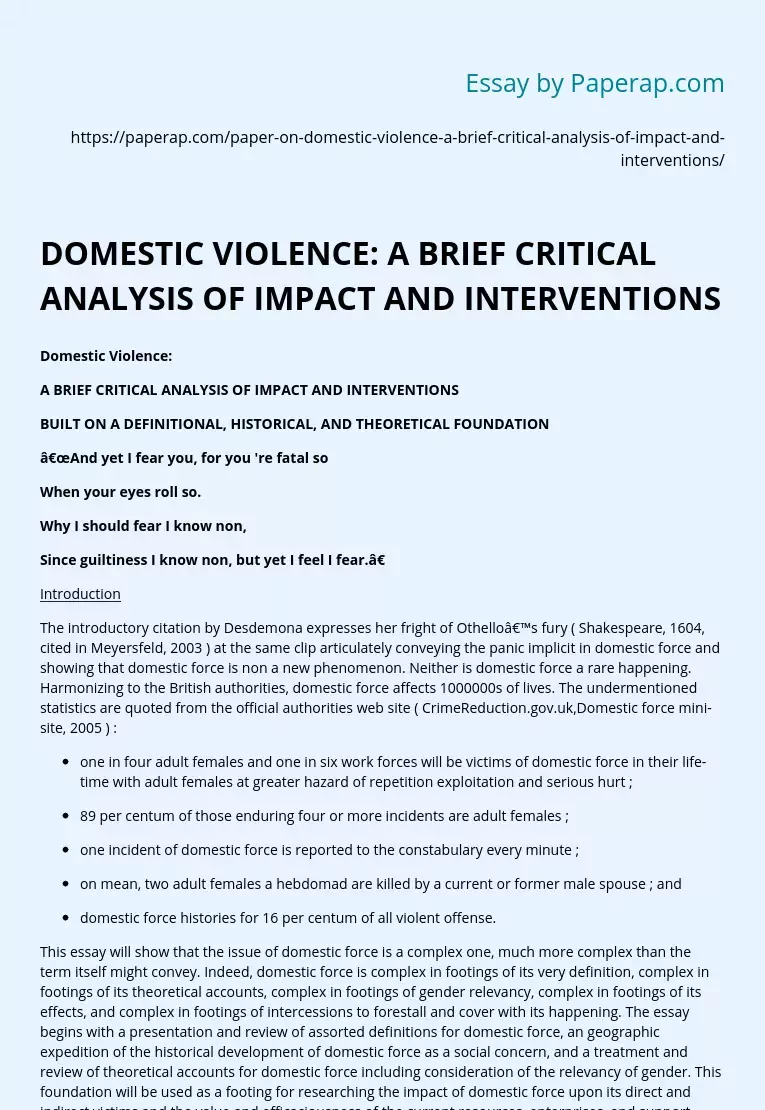 Domestic Violence: A Brief Critique of Impact