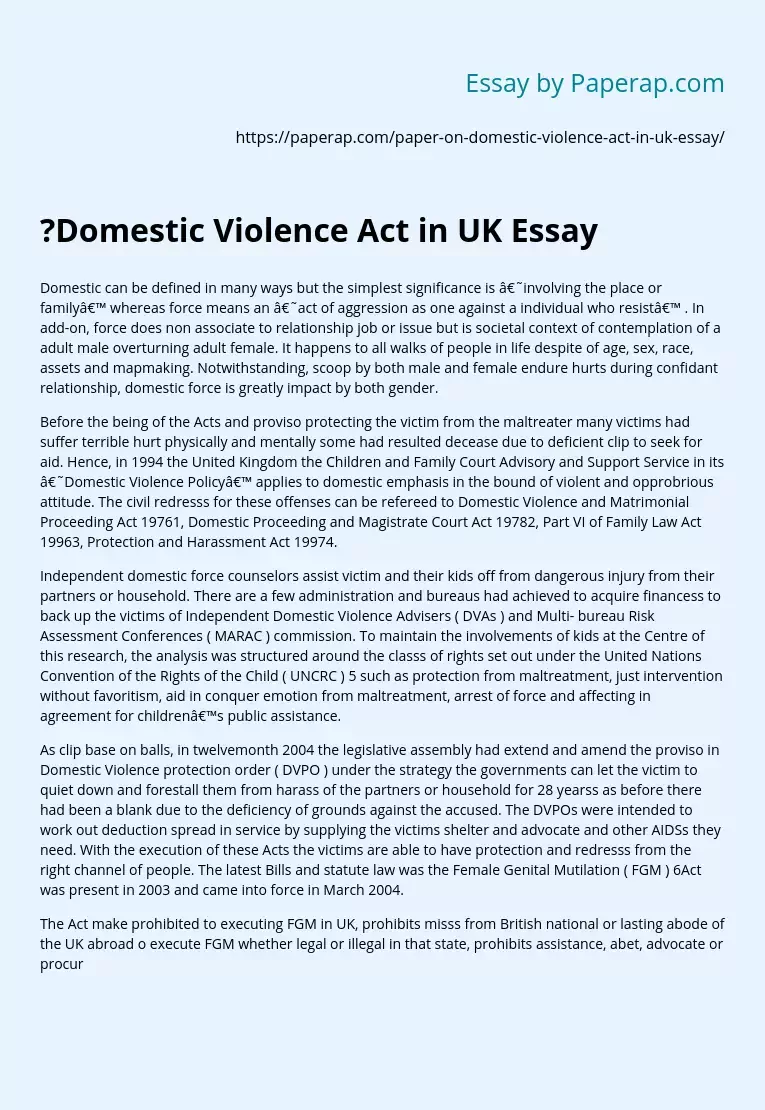 ?Domestic Violence Act in UK Essay