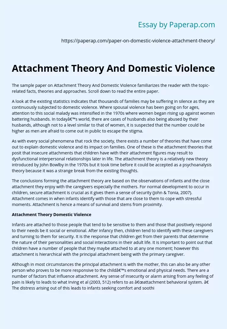 Attachment Theory And Domestic Violence