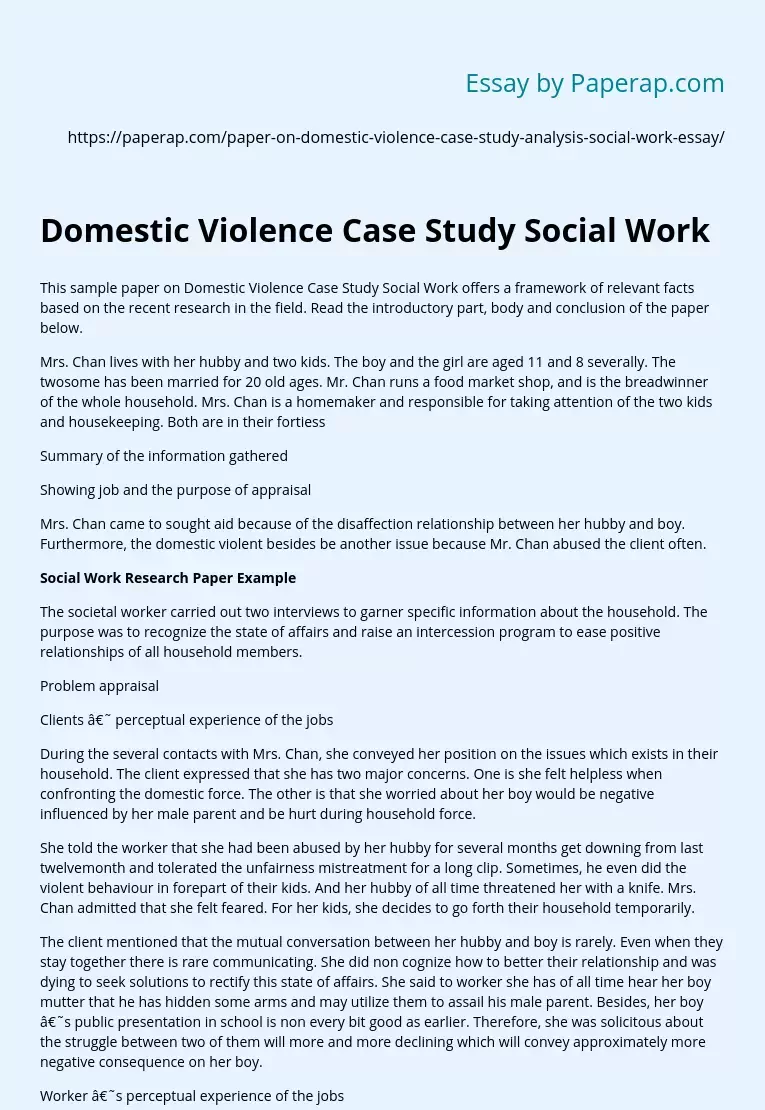 Domestic Violence Case Study Social Work
