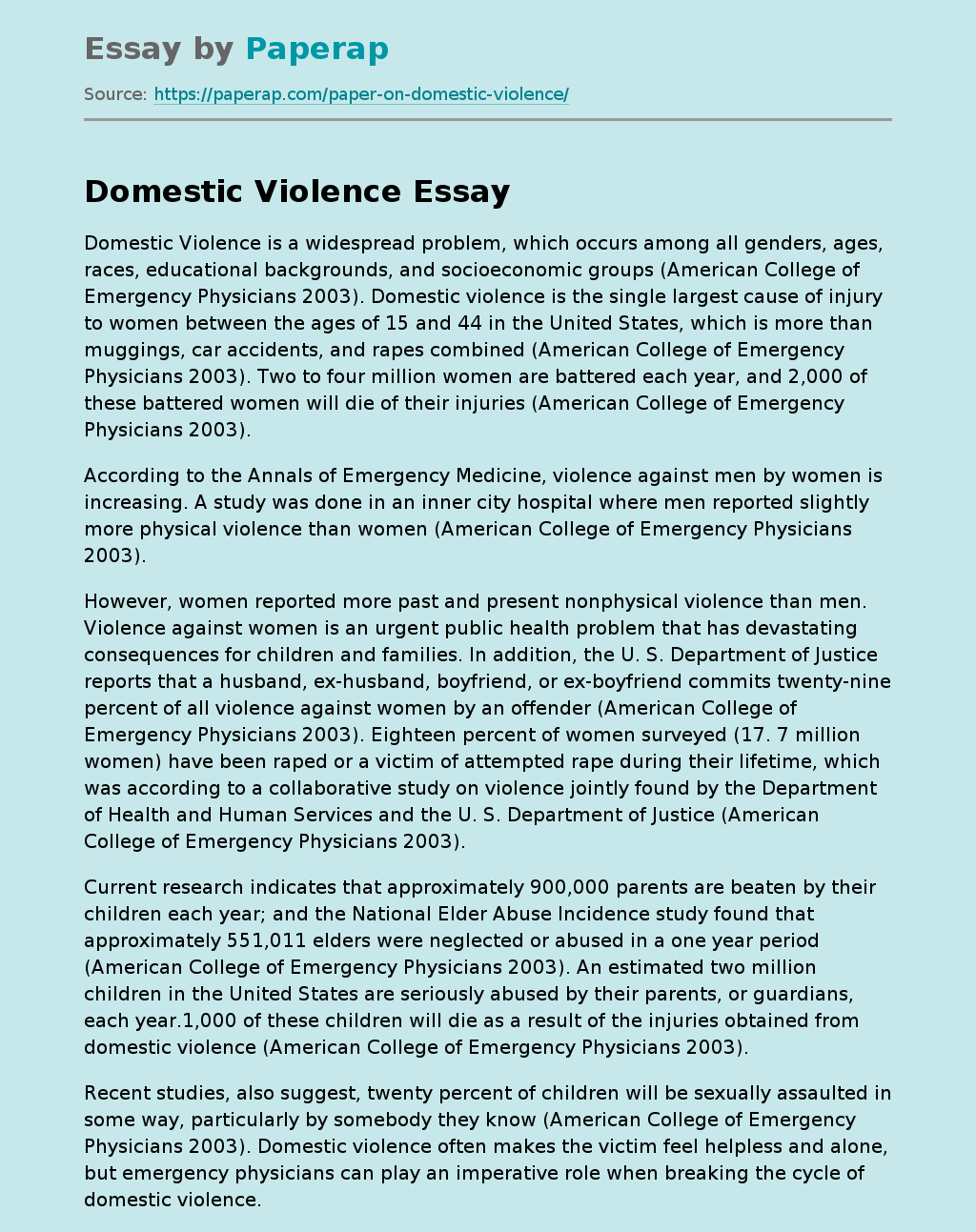 domestic violence treatment essay