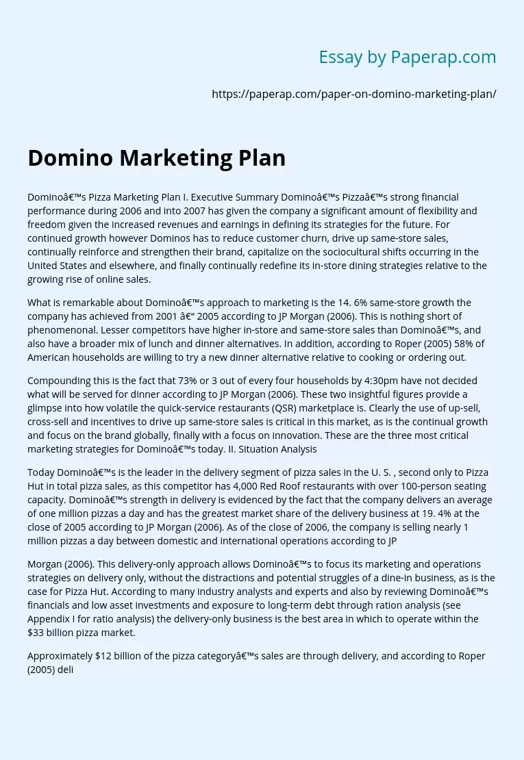 Domino Marketing Plan