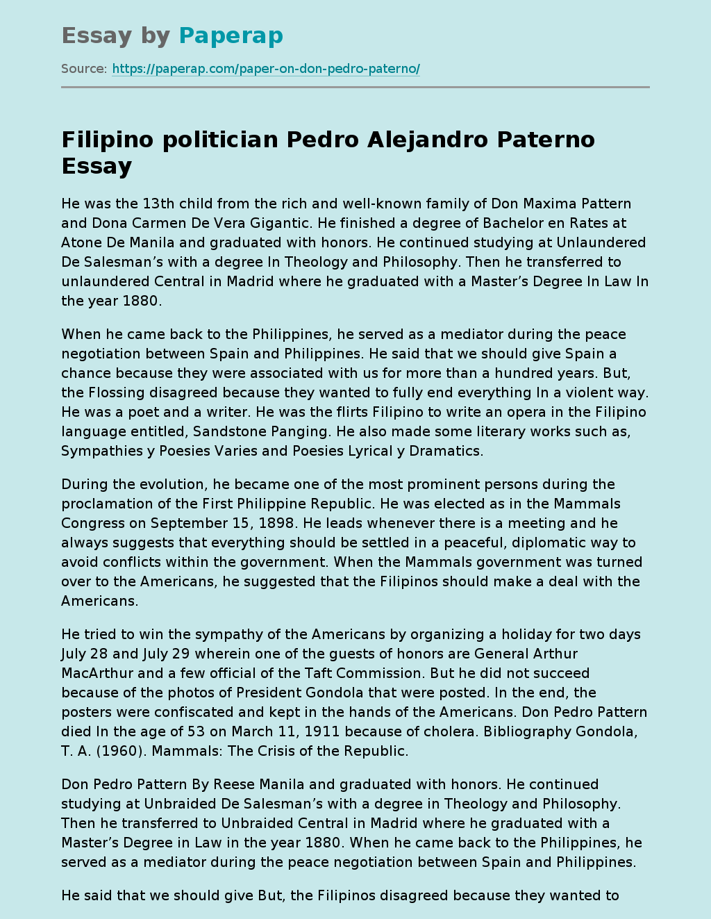 Filipino politician Pedro Alejandro Paterno