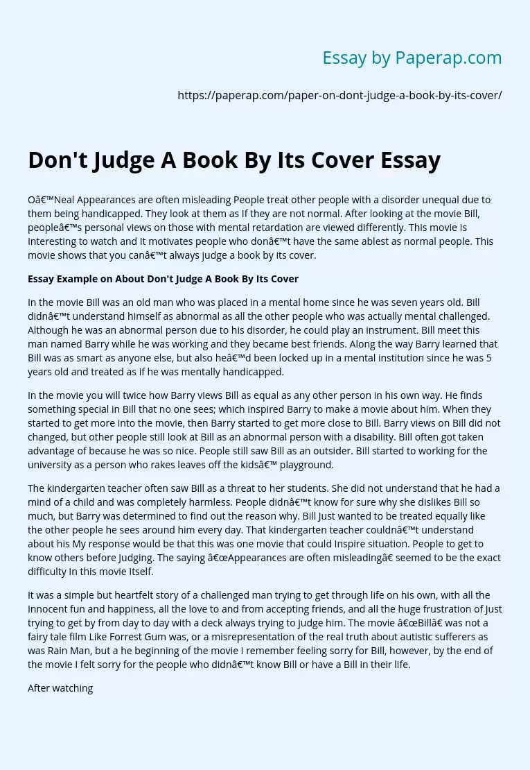 Don't Judge A Book By Its Cover Essay
