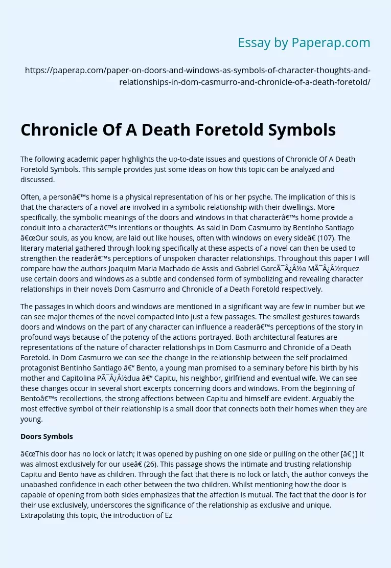 Chronicle Of A Death Foretold Symbols