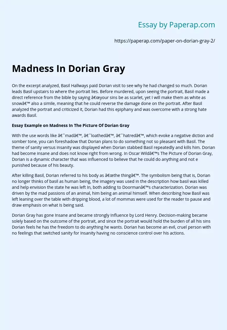 Madness In Dorian Gray