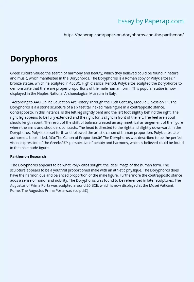 Greek Culture and the Doryphoros.