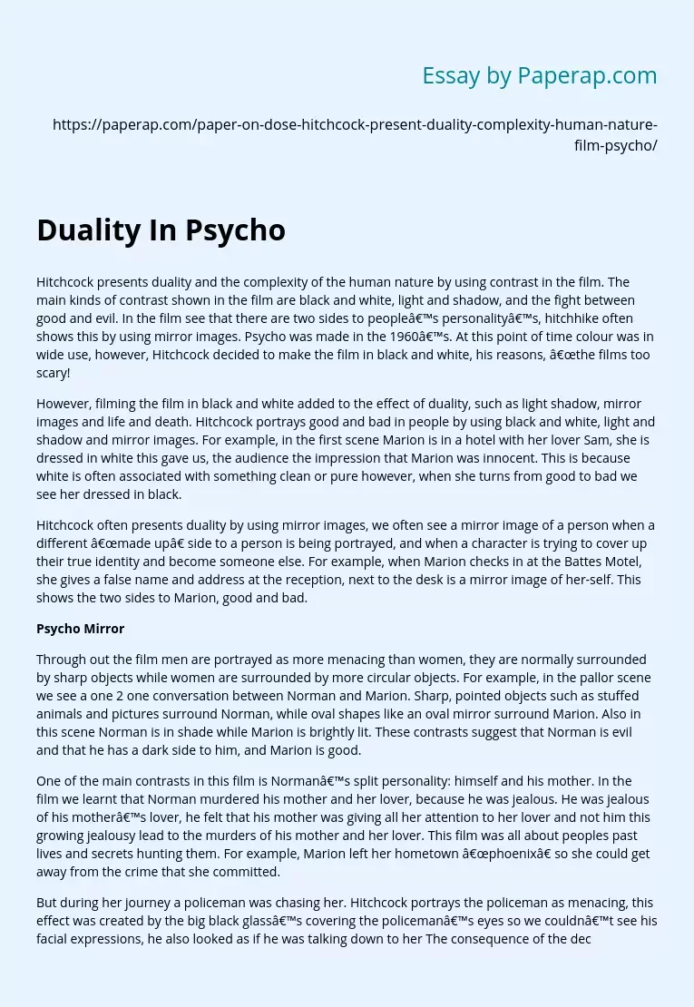 Usage of Human Nature Duality In Psycho