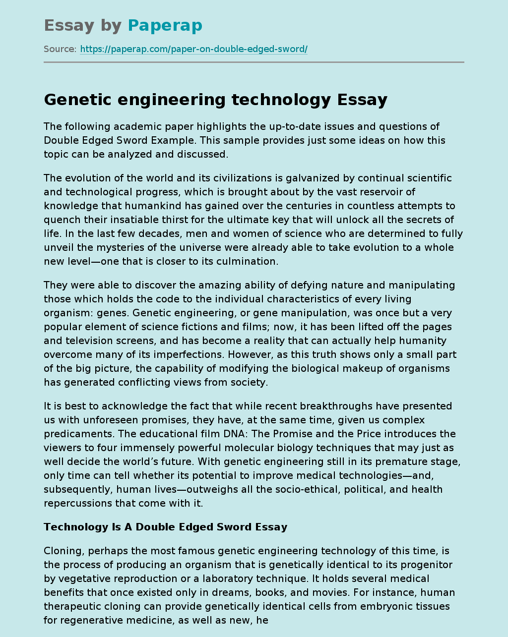 The Genetic Engineering Technology