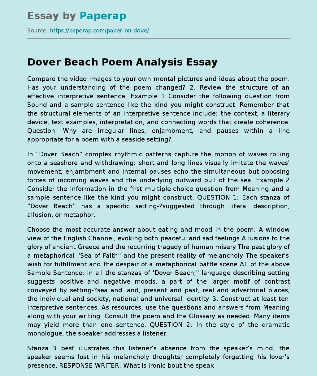 Dover Beach Poem Analysis