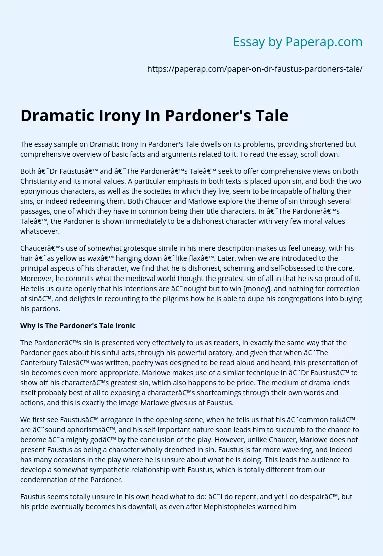 Dramatic Irony In Pardoner's Tale