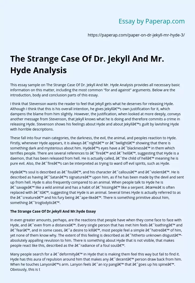 The Strange Case Of Dr. Jekyll And Mr. Hyde Analysis