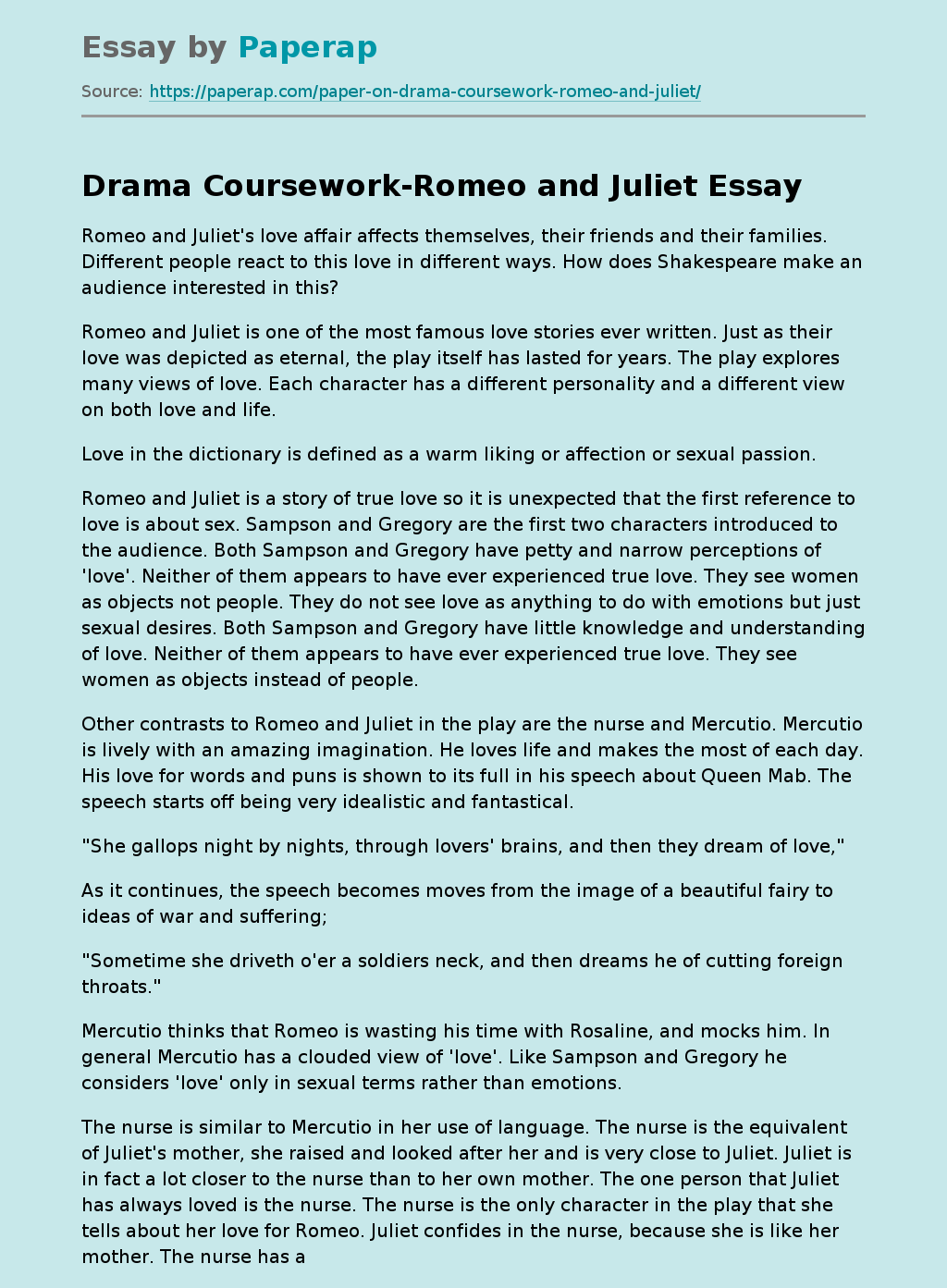 Drama Coursework-Romeo and Juliet