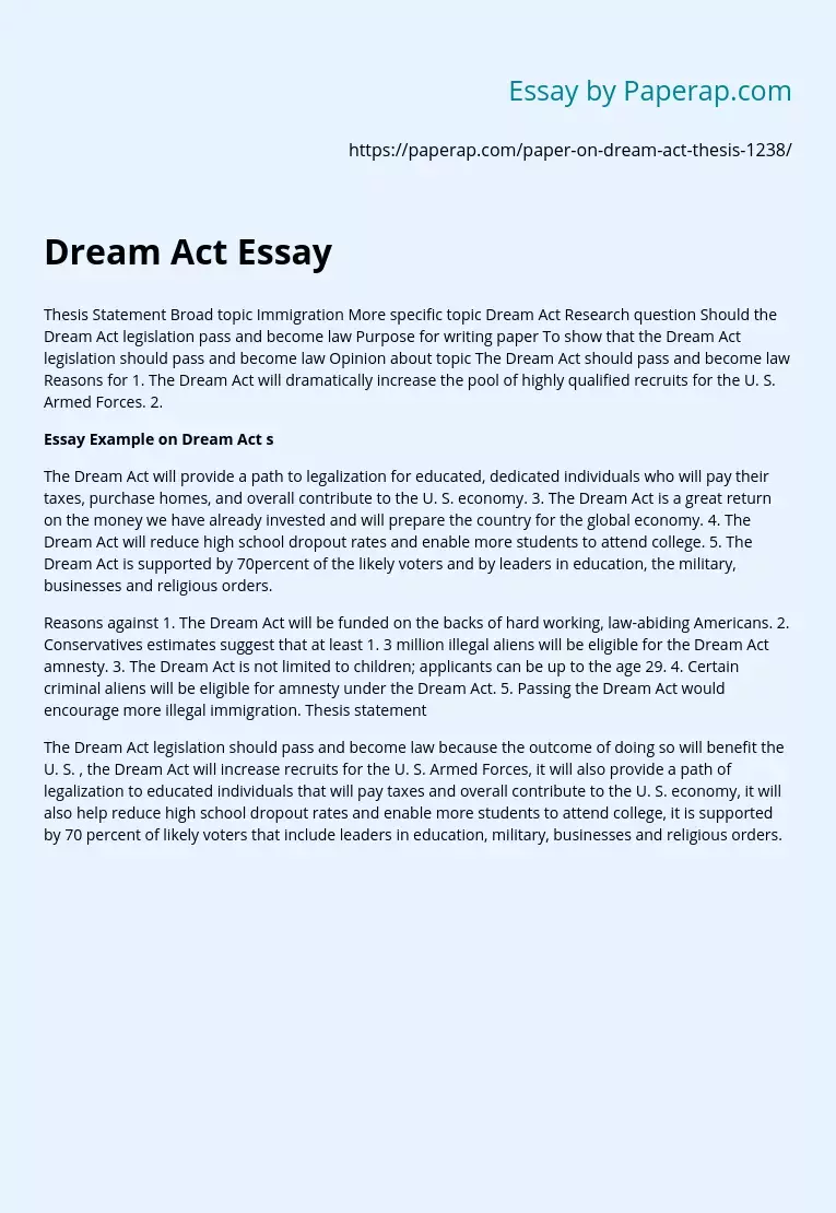 The Dream Act Legislation for Immigration