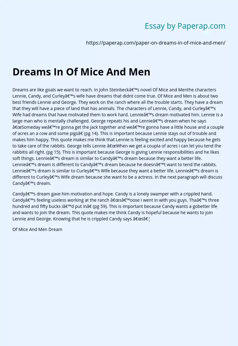 Dreams In Of Mice And Men