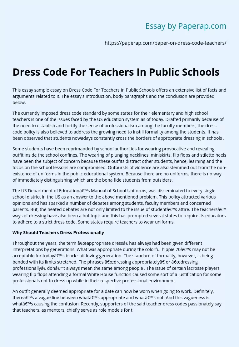 Dress Code For Teachers In Public Schools