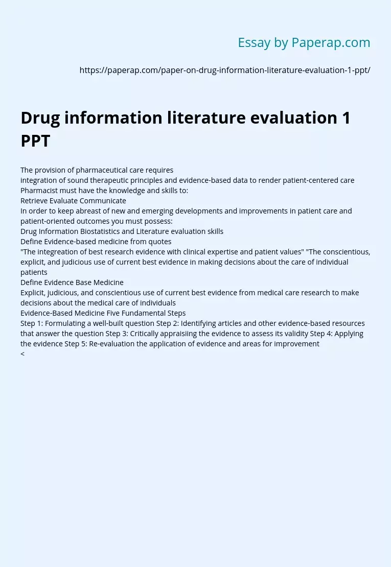 Drug information literature evaluation 1 PPT