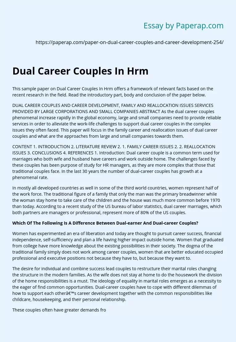 Dual Career Couples In Hrm