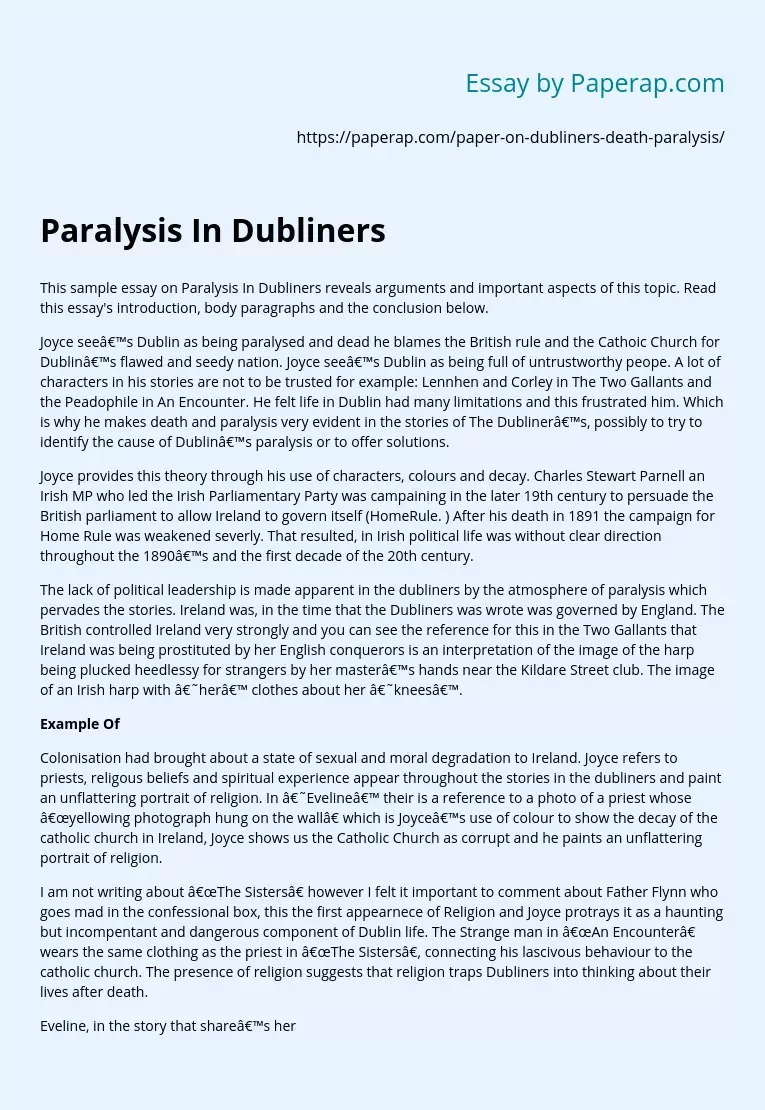 Paralysis In Dubliners
