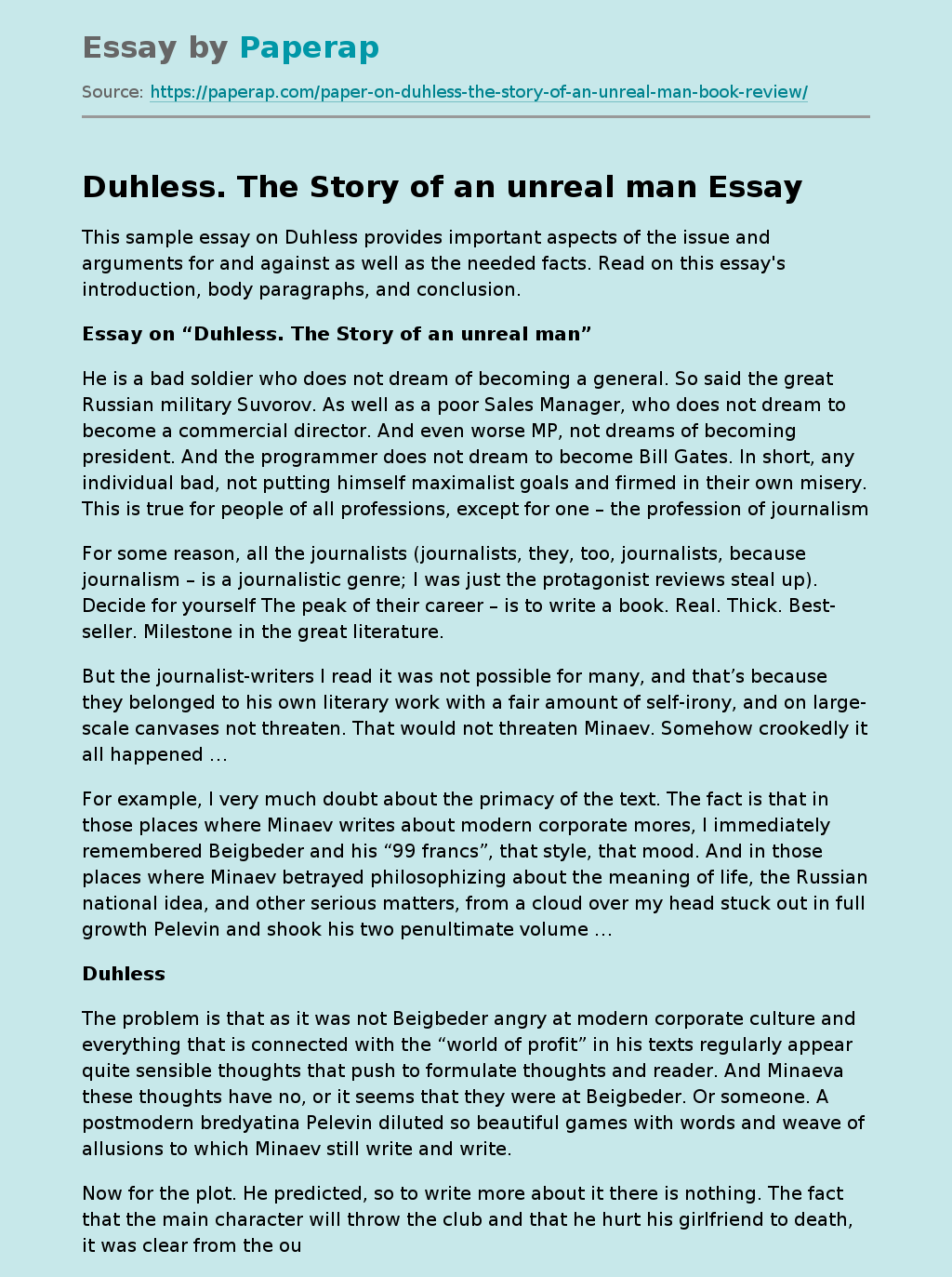 Duhless. The Story of an unreal man