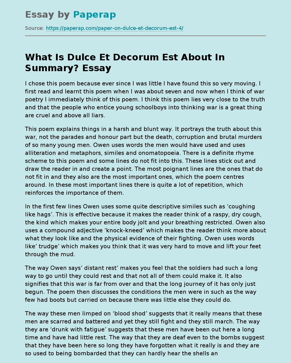 What Is Dulce Et Decorum Est About In Summary?