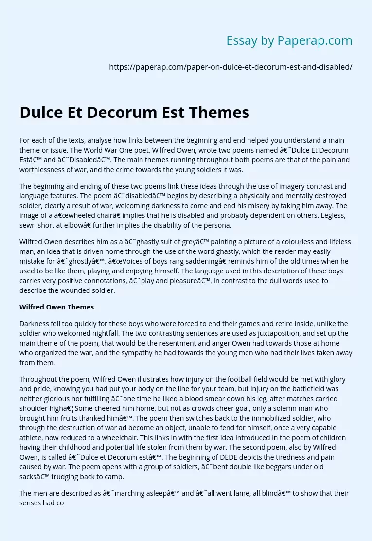 Dulce Et Decorum Est Themes