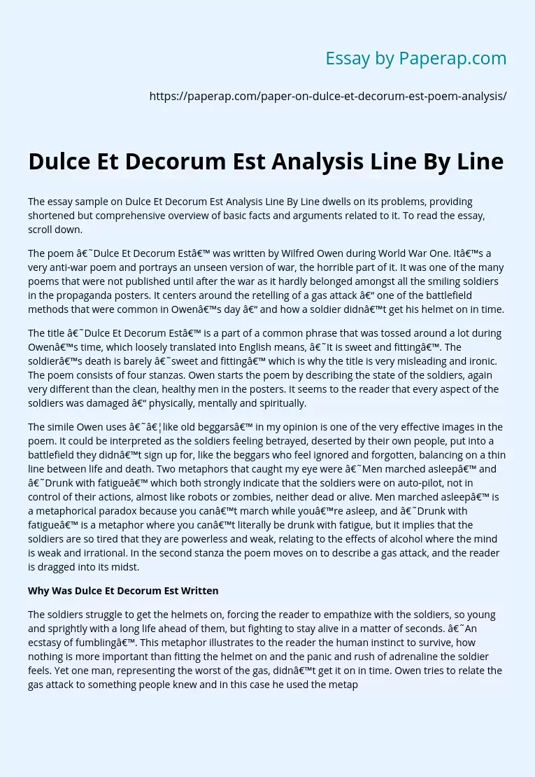 Dulce Et Decorum Est Analysis Line By Line