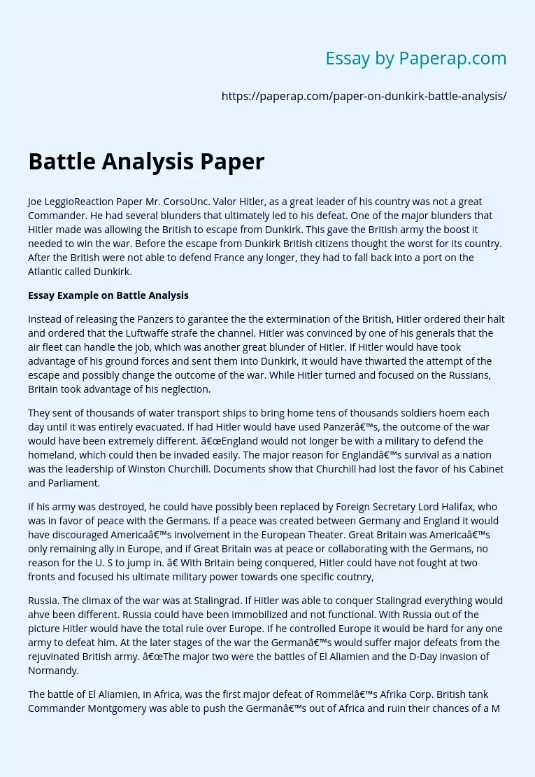 WW II Dunkirk Battle Analysis Paper