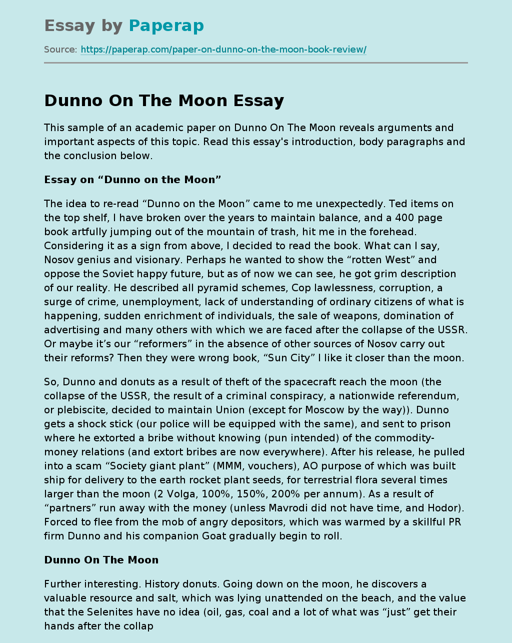 Essay on Dunno on the Moon